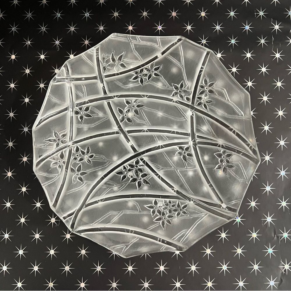 Vintage Clear Glass Floral Pattern Plate